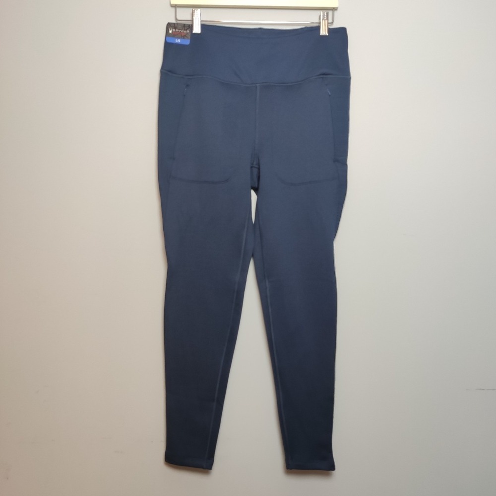 Spyder Active High Waisted Performance Leggings Side Pockets Navy Blue Large